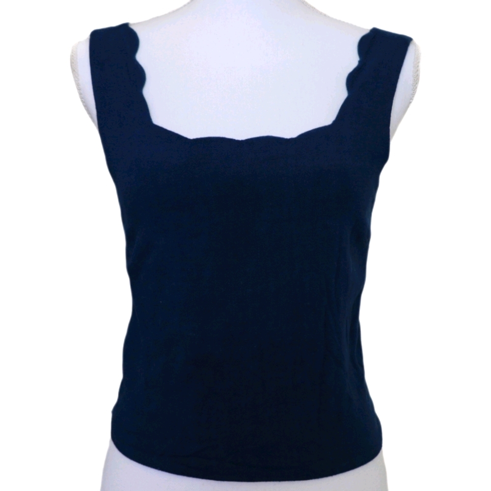 MONTEAU Navy Blue Scalloped Tank Top